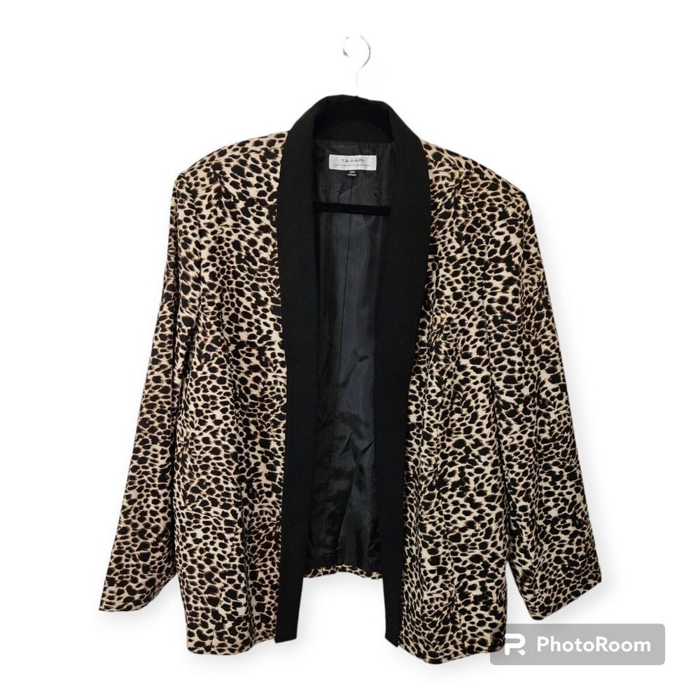 Tahari Arthur S Levine Plus Size Animal Print Open Tuxedo Lined Blazer Size 22